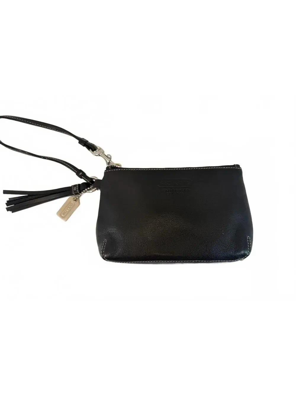 Coach | Leatherware Tassel Leather Wristlet Pouch | Black Silver